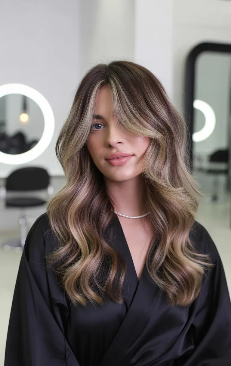 Fall brunette hair color 2025 Cool Blonde-Toned Brunette with Bold Volume