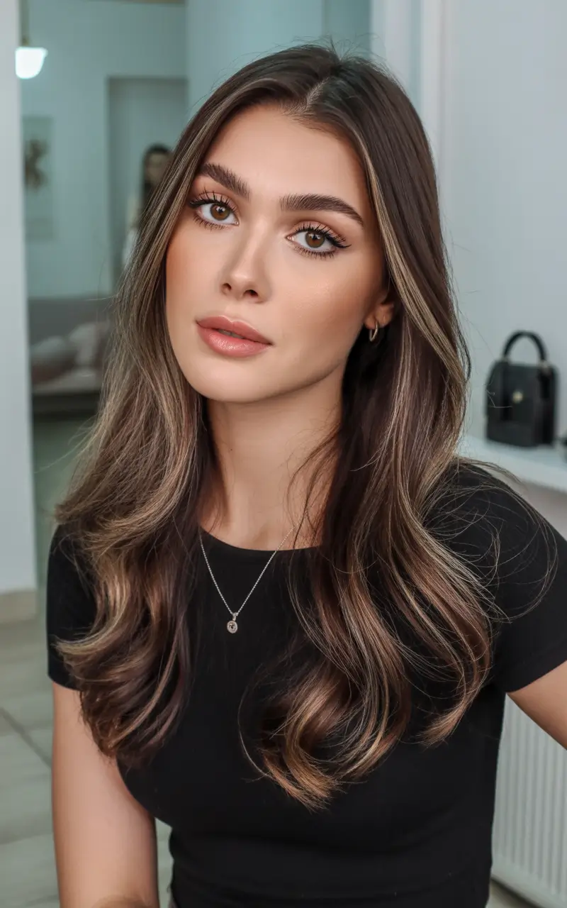 Fall brunette hair color 2025 Rich Brunette Base with Lightened Face Frame