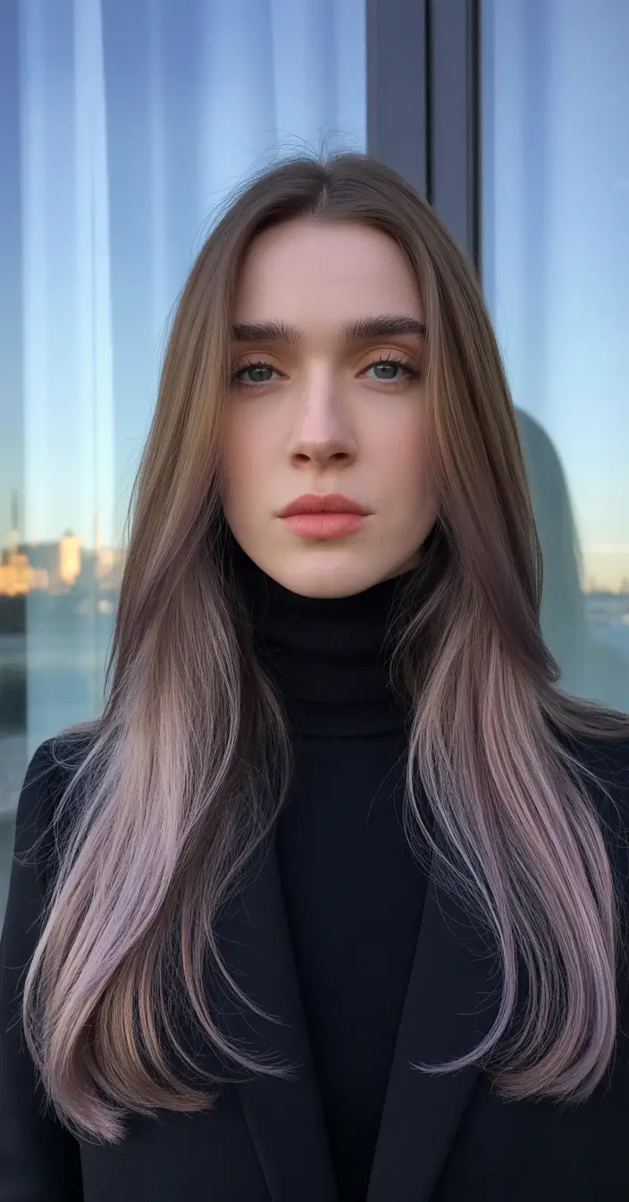 Fall brunette hair color 2025 Muted Mauve Balayage for the Brave and Cool