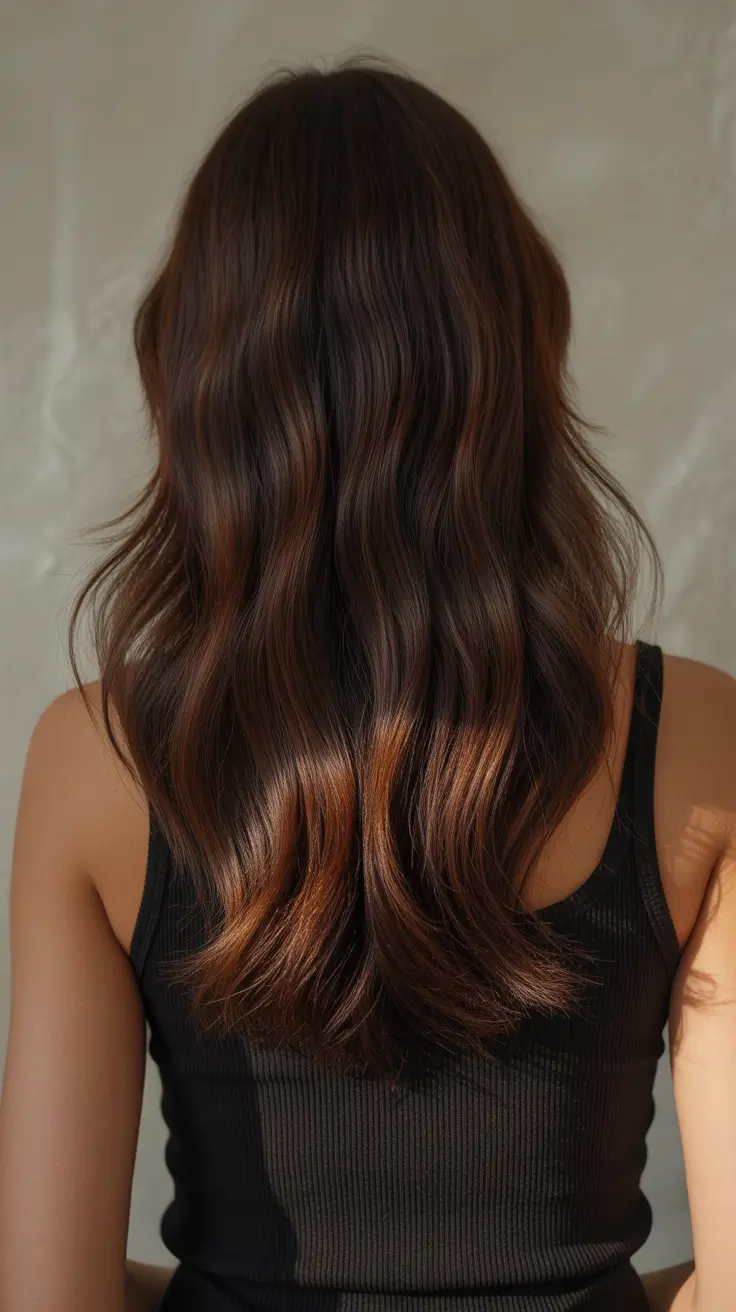 Fall brunette hair color Dimensional Mocha with Soft S-Waves