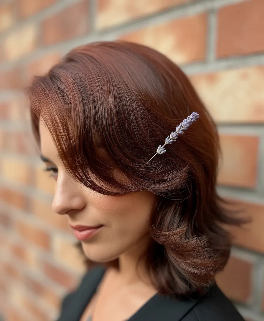 Fall brunette hair color Soft Cinnamon Chestnut with Flipped Ends