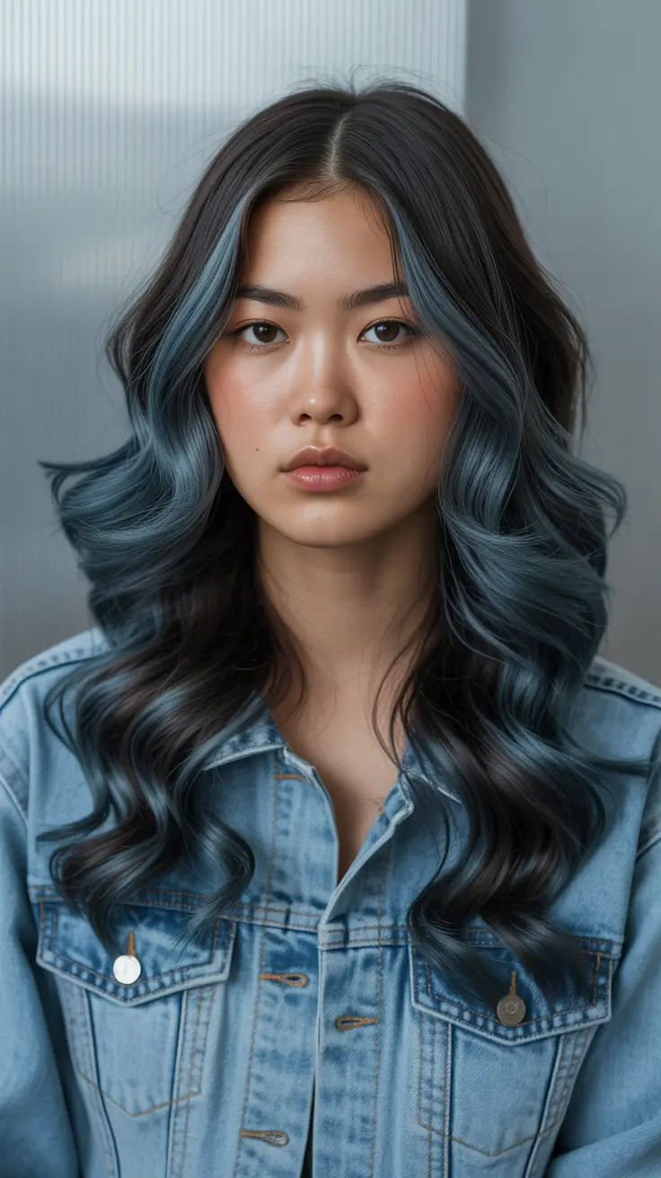 Fall brunette hair color Denim Blue Balayage Waves