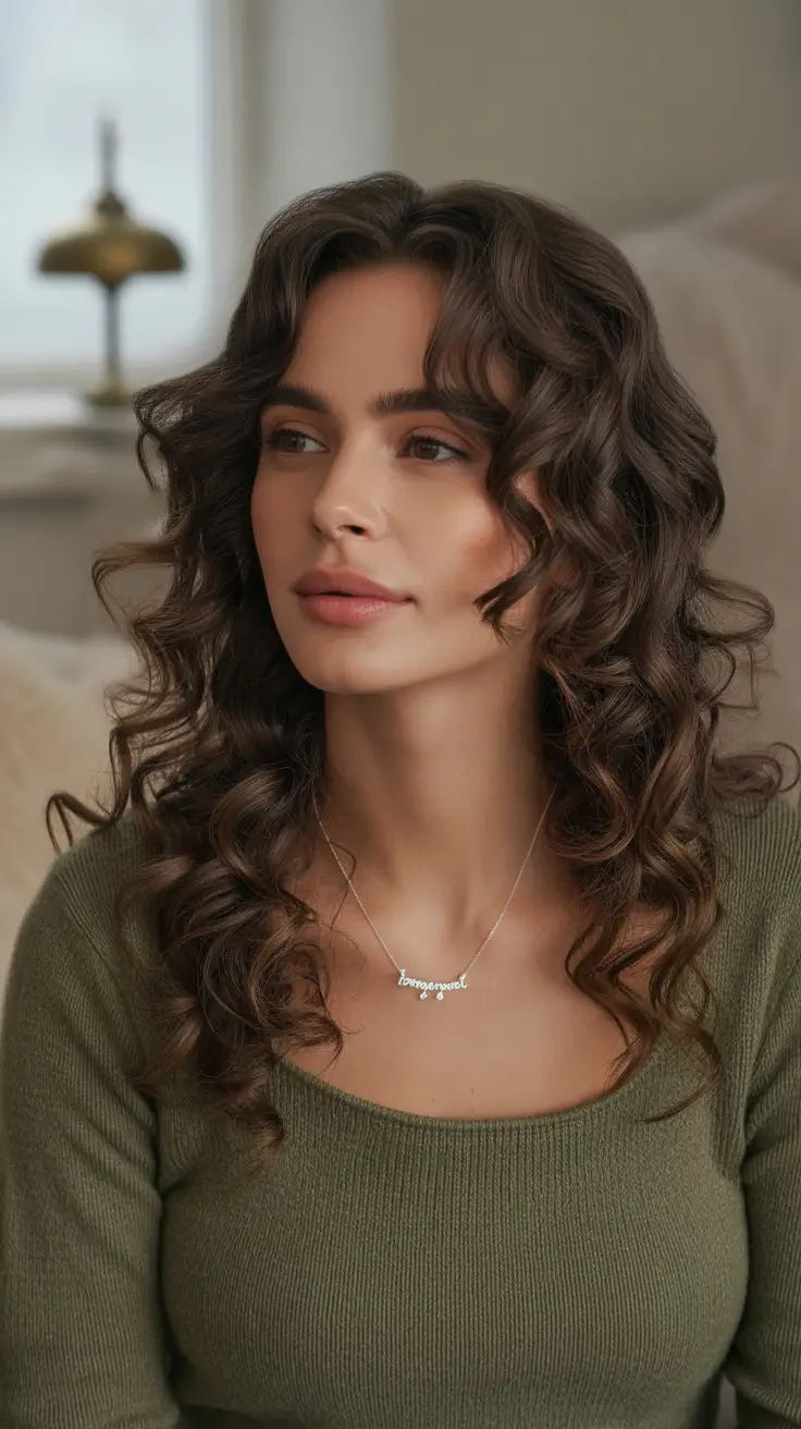 Fall brunette hair color 2025 Defined Curls with Autumn Softness