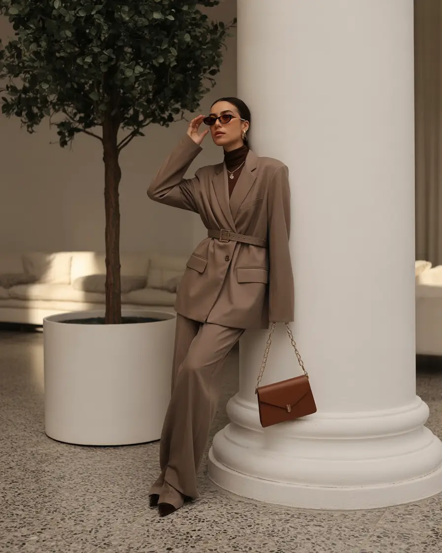 fall old money outfits Chocolate Monochrome with Architectural Calm