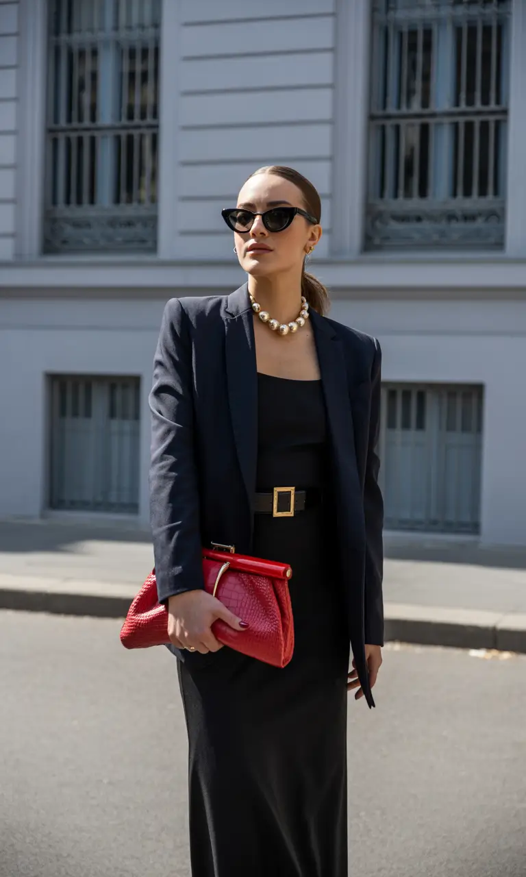 fall old money outfits Bold Elegance With a Pop of Red
