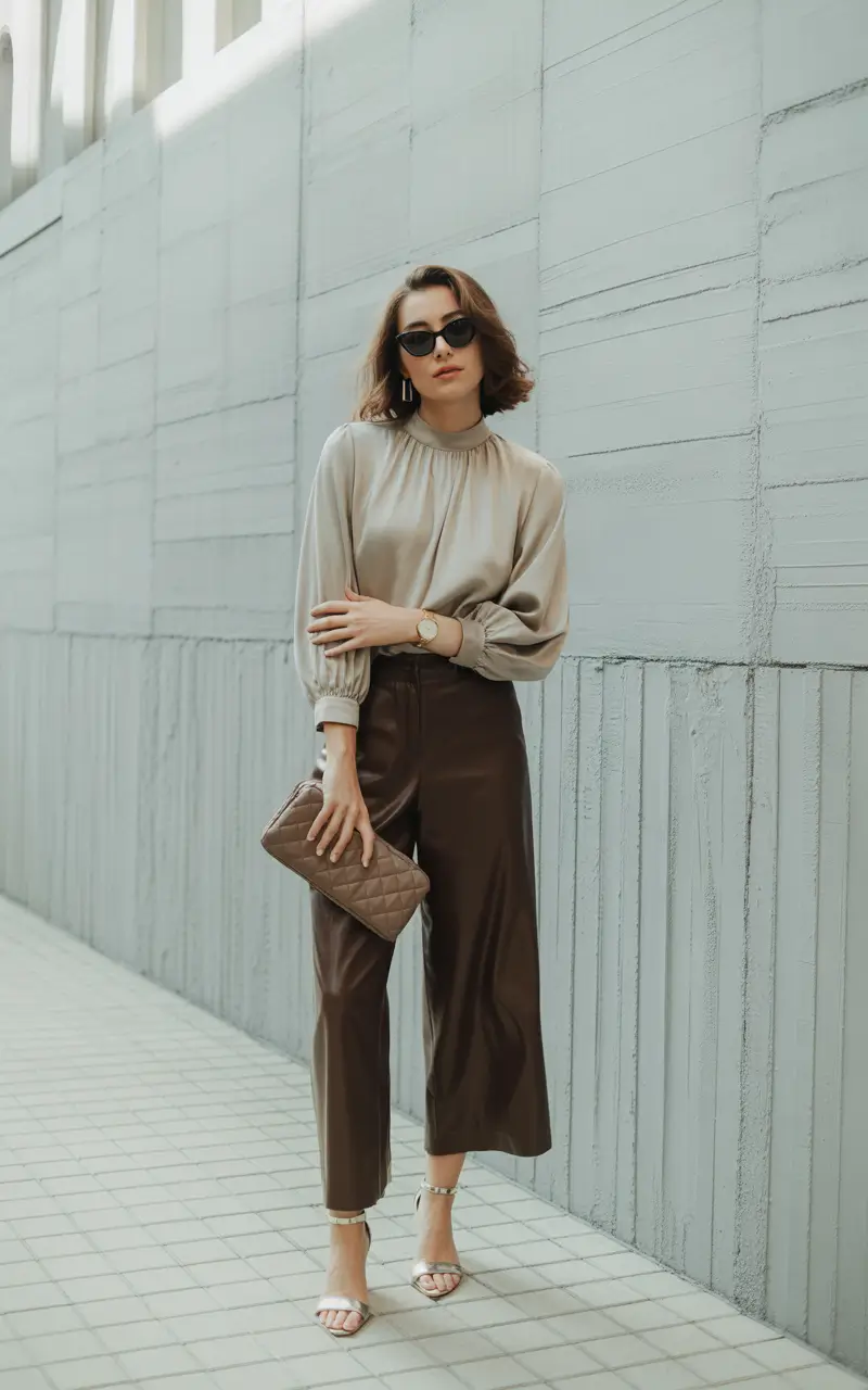 fall old money outfits Shiny Neutrals and Luxe Texture Play