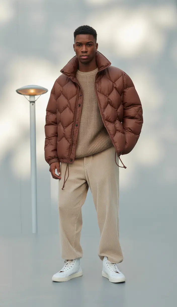 fall outfits for men 2025 Corduroy and Puffers: The Cozy Power Combo