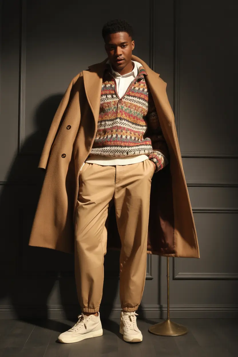 fall outfits for men 2025 Patterned Warmth with Street Savvy