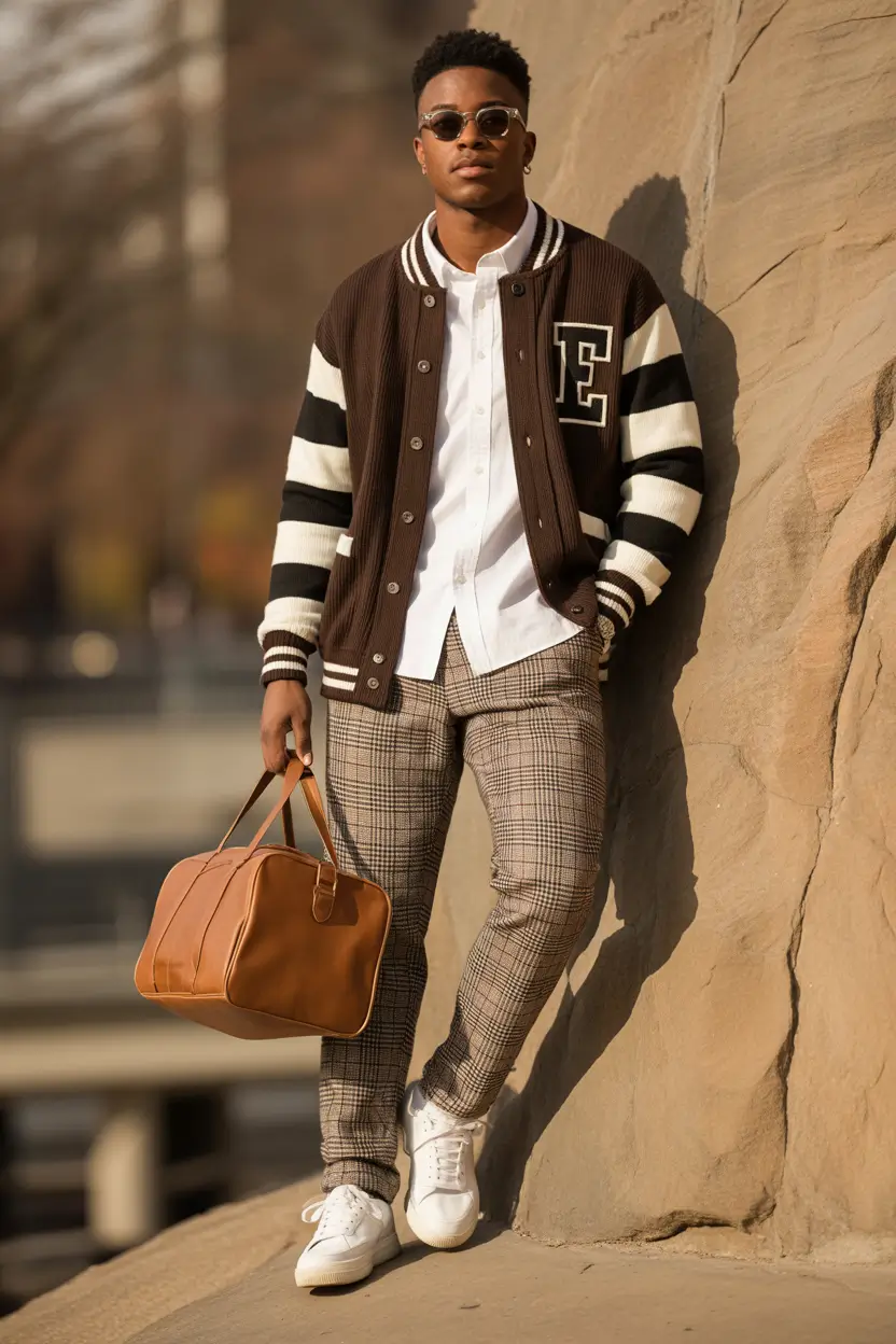 fall outfits for men 2025 Varsity Influence with a Tailored Edge