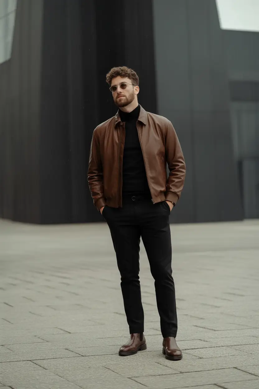 fall outfits for men 2025 Leather Layers and Chelsea Boot Season