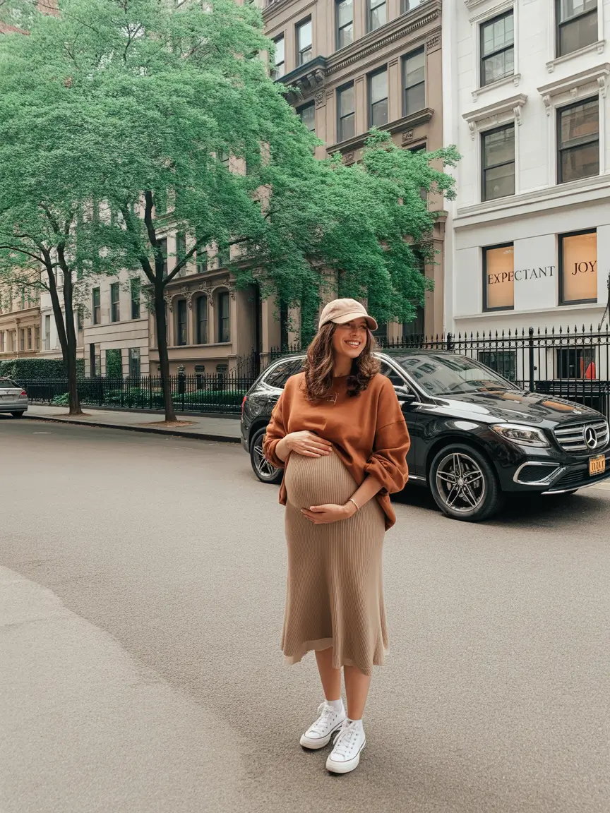 fall outfits for pregnant women Cozy Layers With Street Chic Confidence