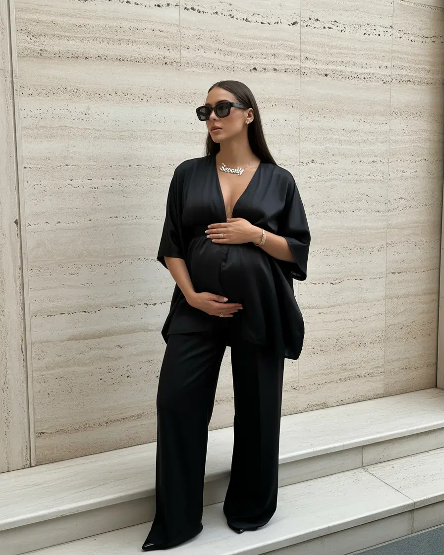 fall outfits for pregnant women All-Black Statement With Soft Structure