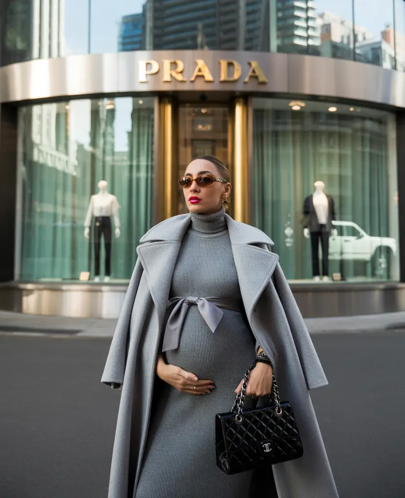 fall outfits for pregnant women Chic and Polished in Monochrome Layers