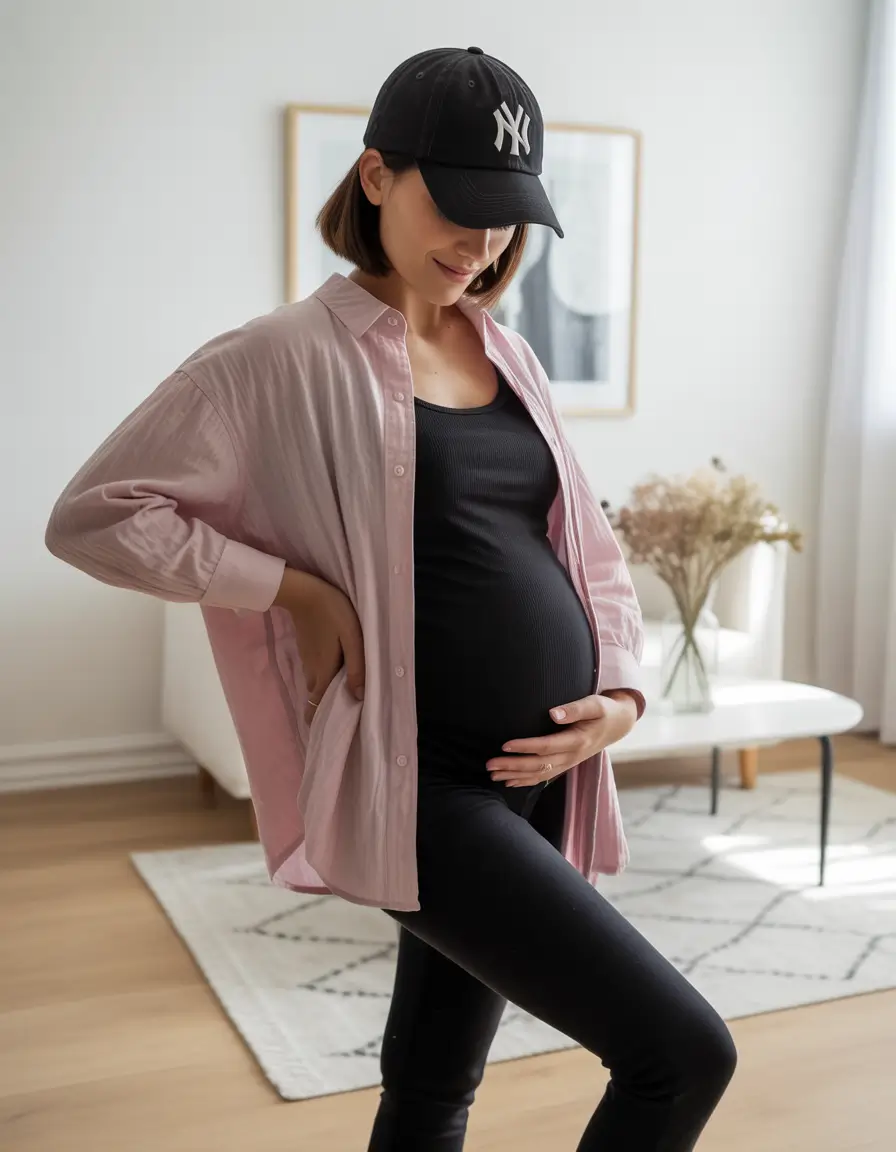fall outfits for pregnant women Soft Street Style with a Touch of Tomboy