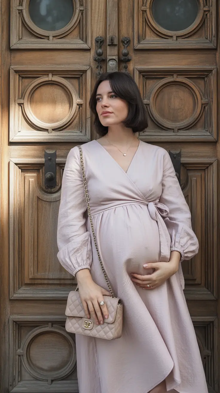 fall outfits for pregnant women Soft Blush and Feminine Wrap Details