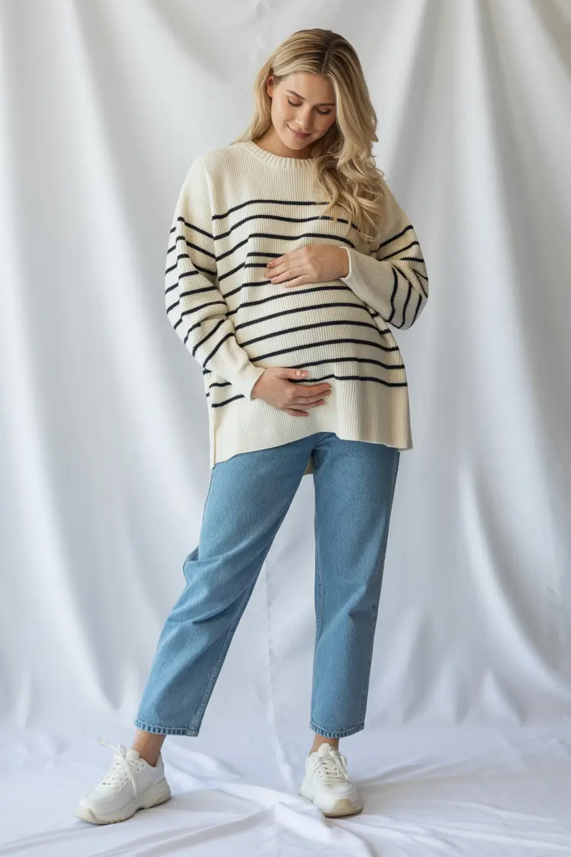 fall outfits for pregnant women Classic Stripes Meet Weekend Ease