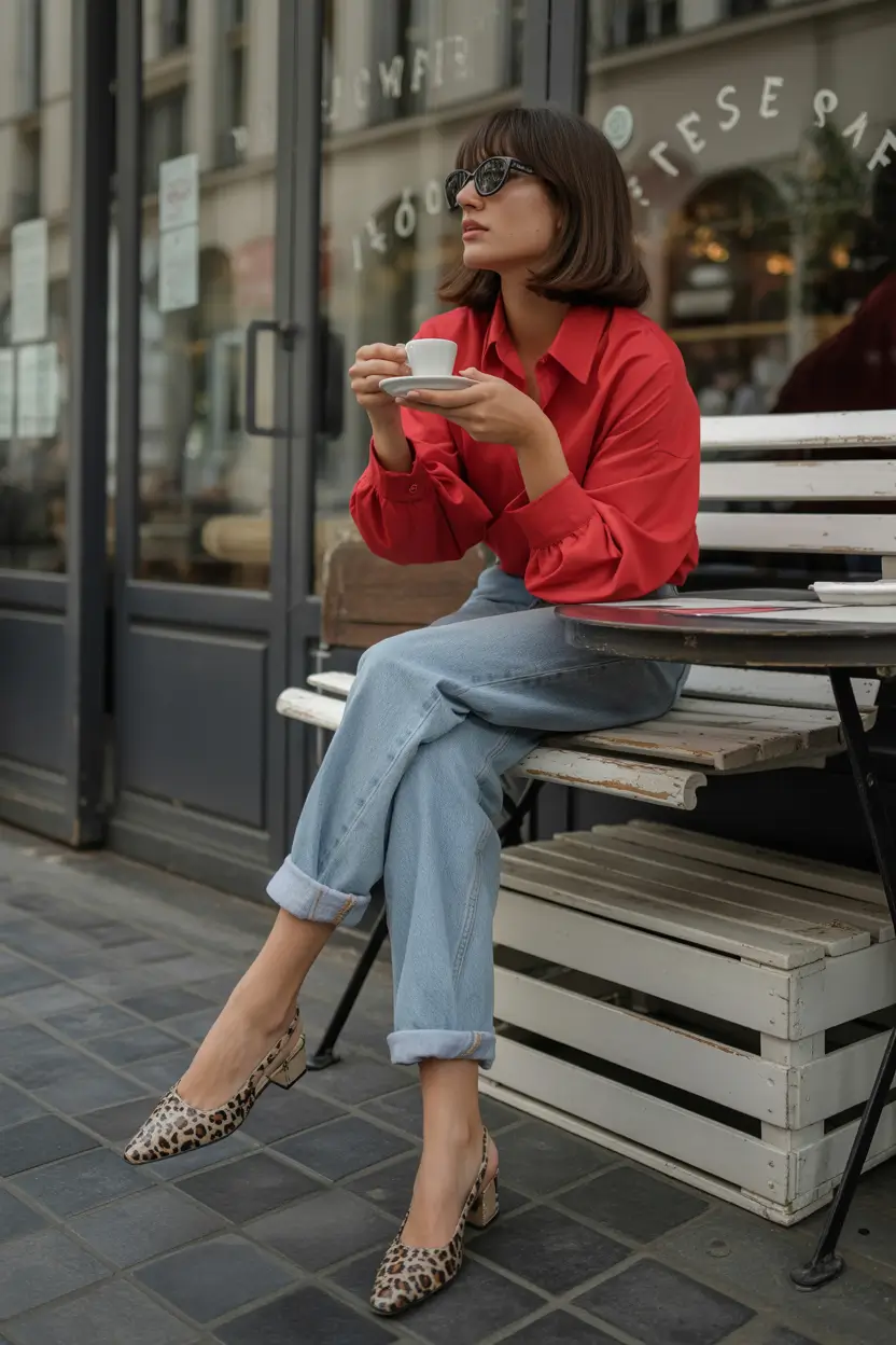 fall outfits Red and Leopard: Café Chic