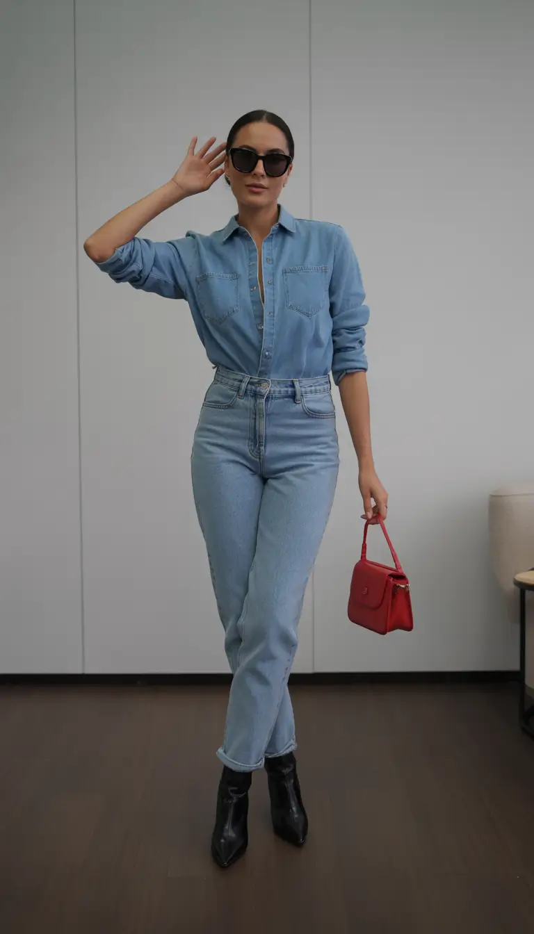 fall outfits Denim-on-Denim, But Make It Polished