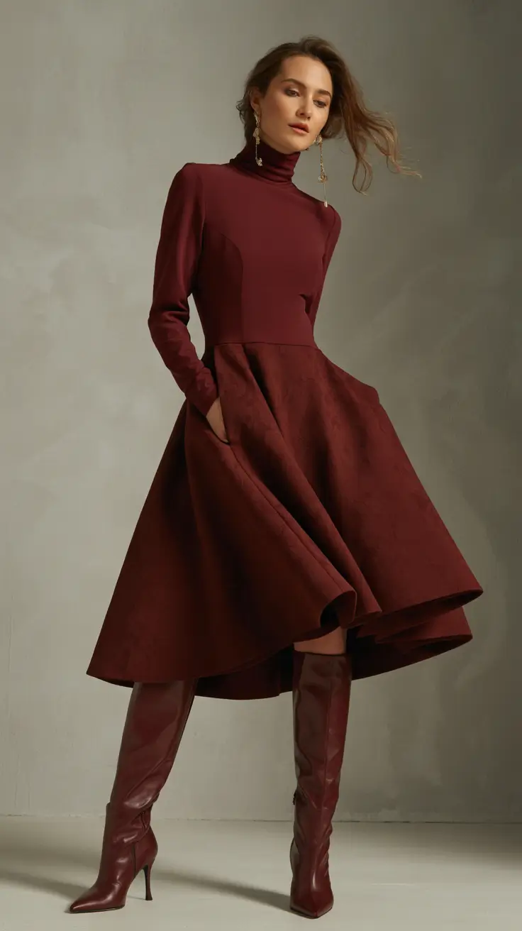 fall outfits with boots Wine-Toned Elegance with a Twist