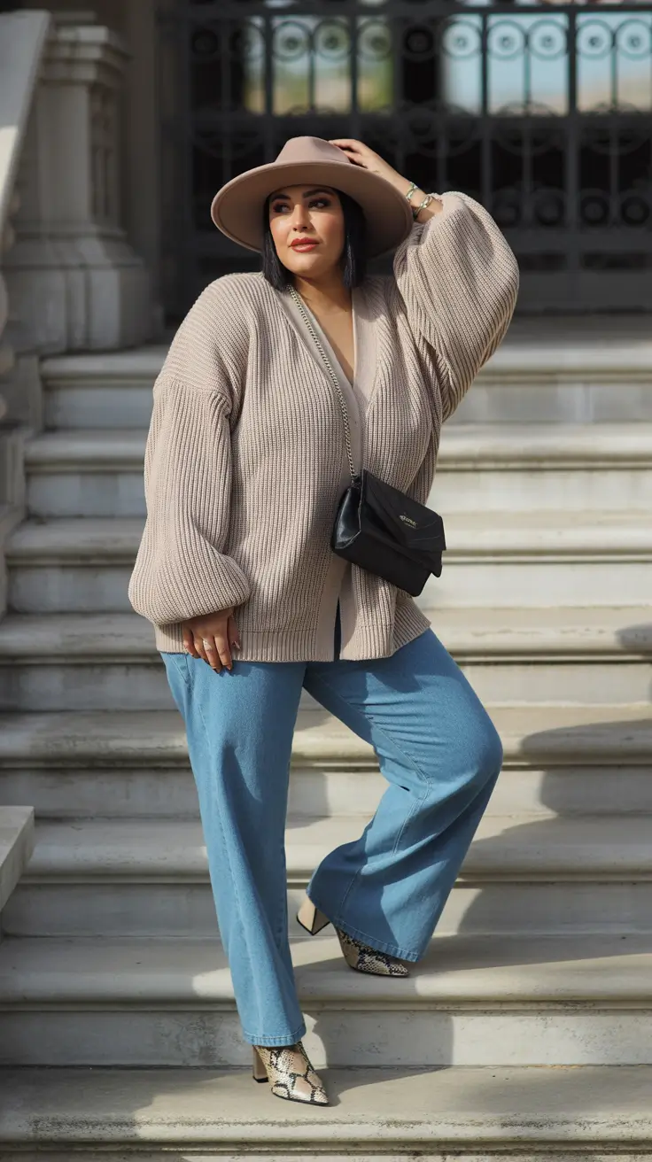 fall plus size capsule wardrobe Wide-Leg Calm Meets Western Luxe