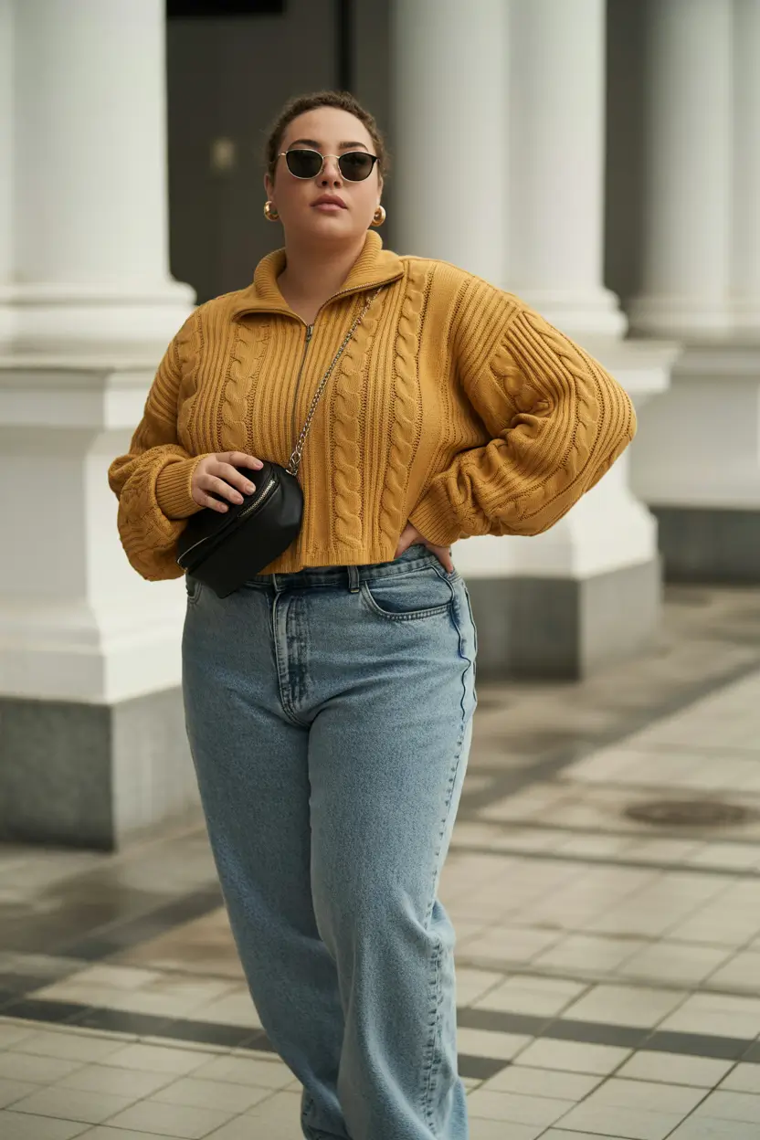 fall plus size capsule wardrobe Cable-Knit Casual with Vintage Cool