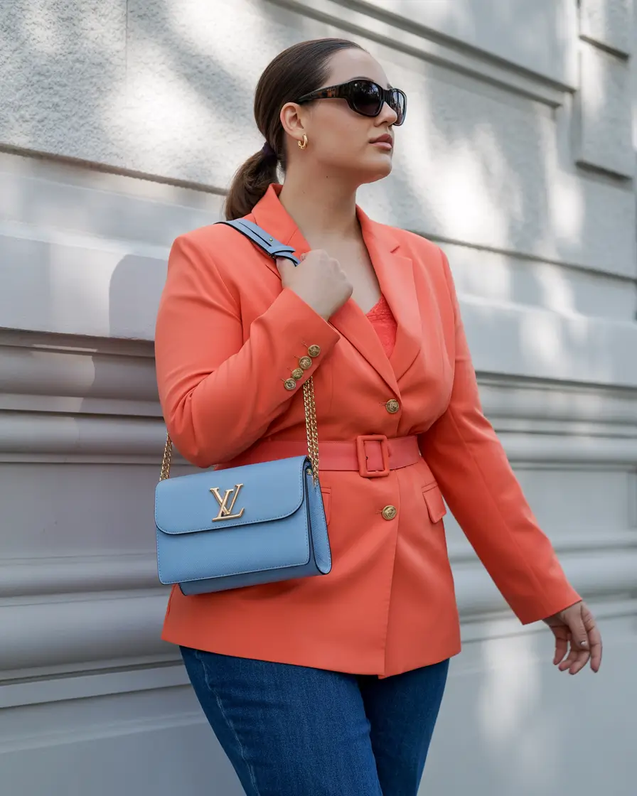 fall plus size capsule wardrobe Bold Blazer Energy in Coral Tones