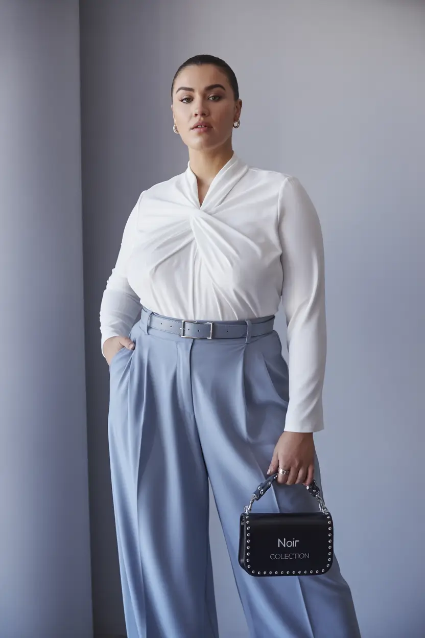 fall plus size capsule wardrobe Soft Power in Blue and White