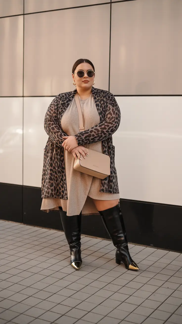 fall plus size capsule wardrobe Leopard Print and Latte Neutrals