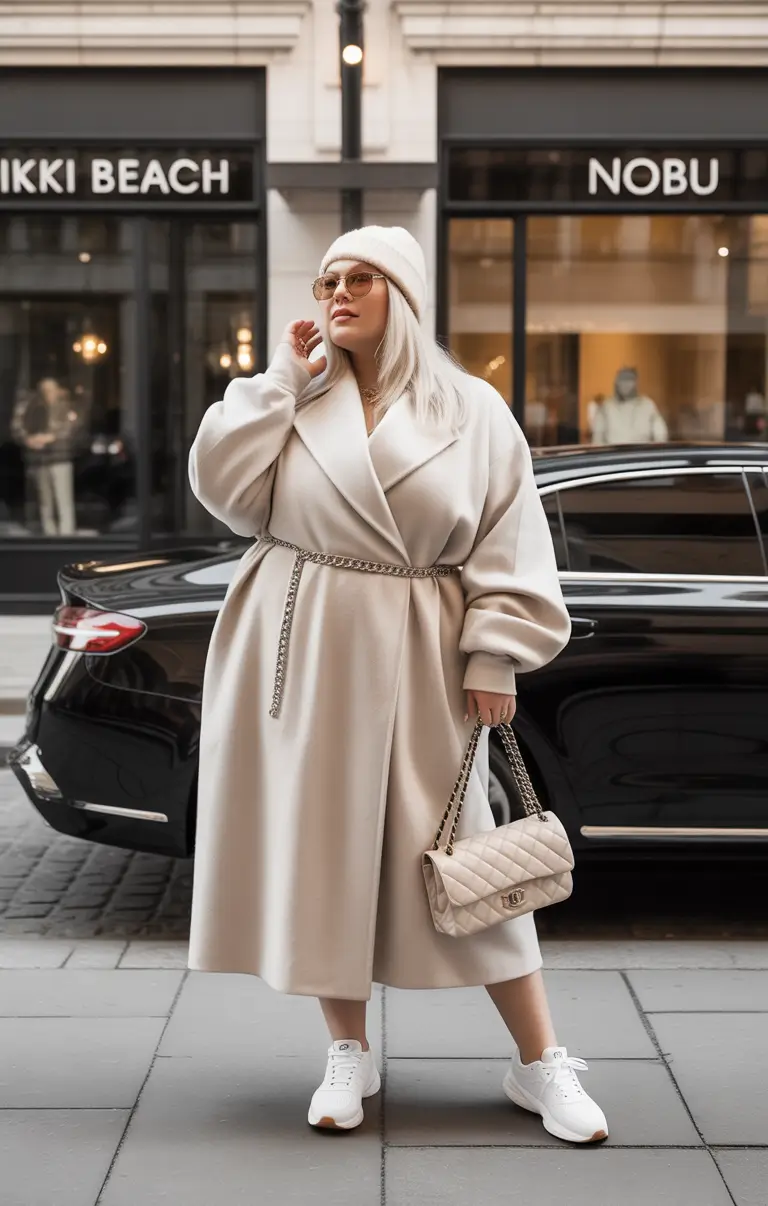 fall plus size capsule wardrobe Monochrome Cream with Streetwear Energy
