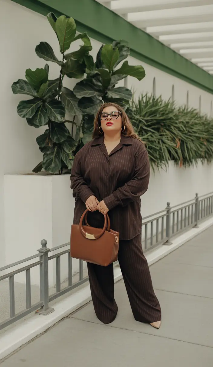 fall plus size outfits 2025 Slouchy Pinstripe Power—But Make It Soft