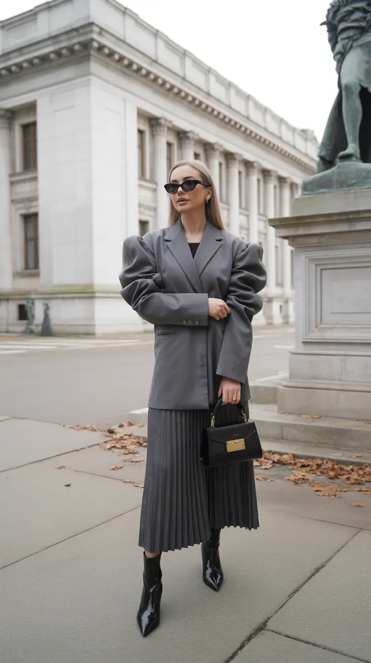 fall skirt outfits 2025 Structured Volume and Monochrome Magic