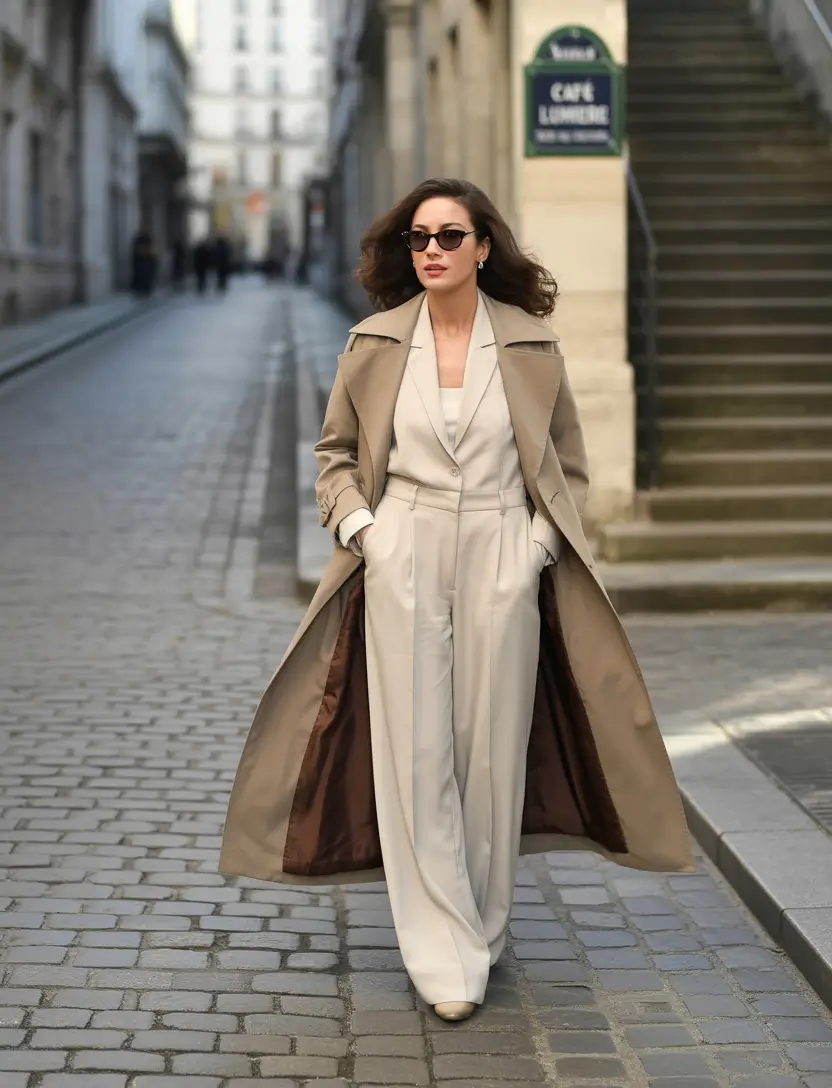 fall transition outfits Trench-Layered Power Suit