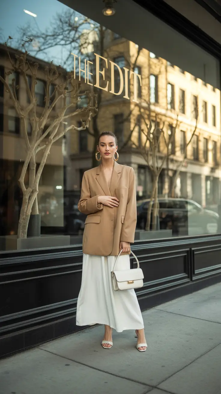 fall transition outfits Minimalist Layers with a Satin Skirt Twist