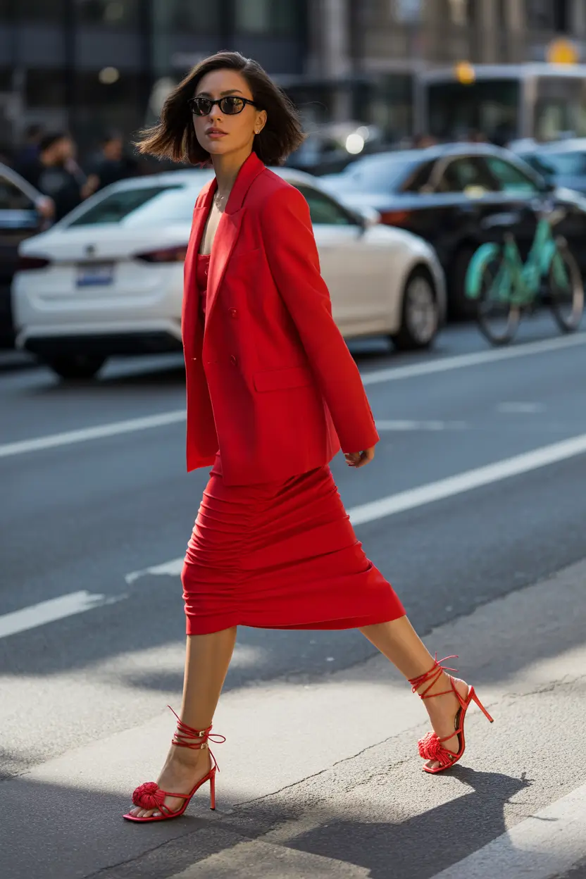 fall transition outfits 2025 Red Hot Confidence for Transitional Evenings