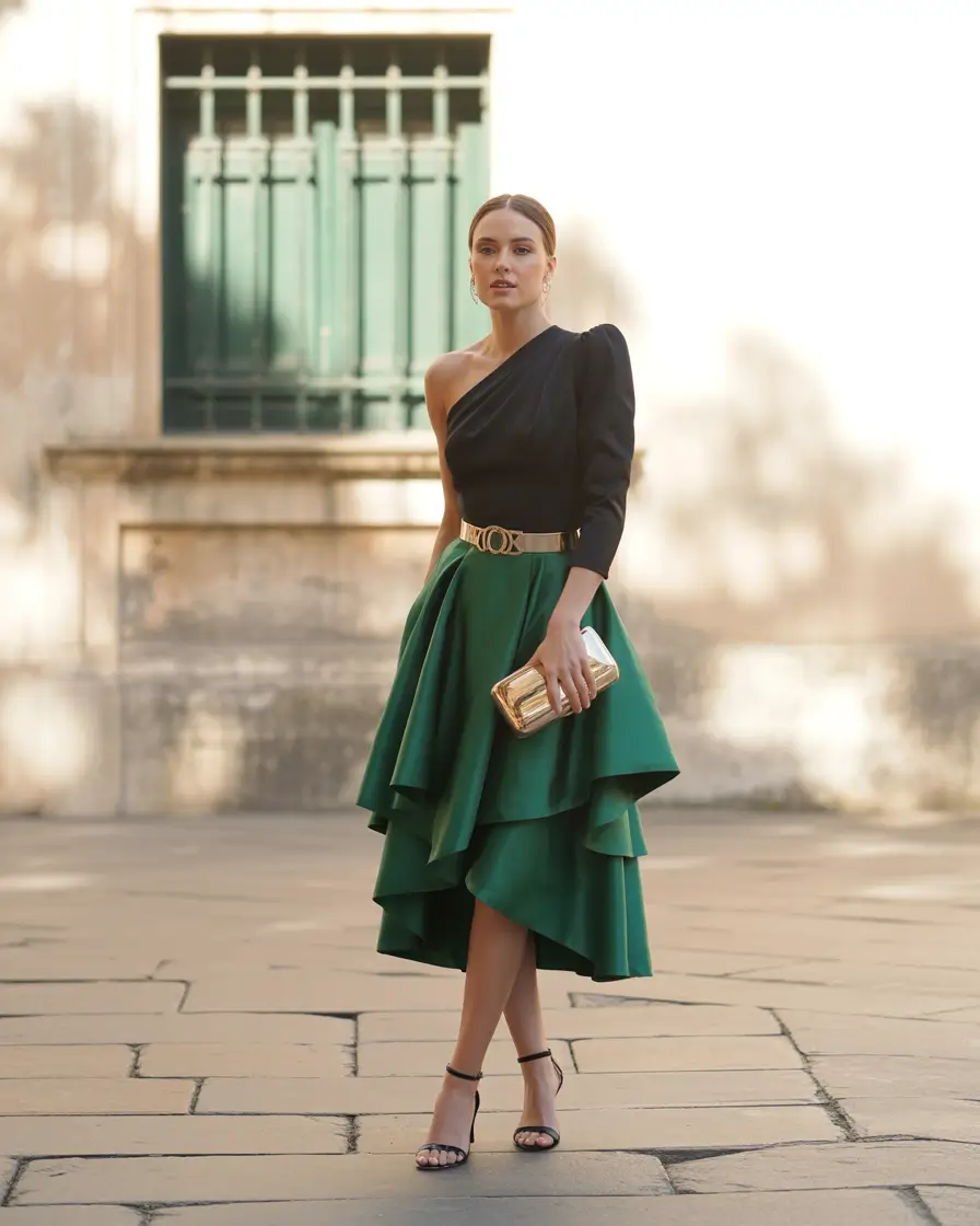 fall wedding guest dress+Emerald Drama with an Edge