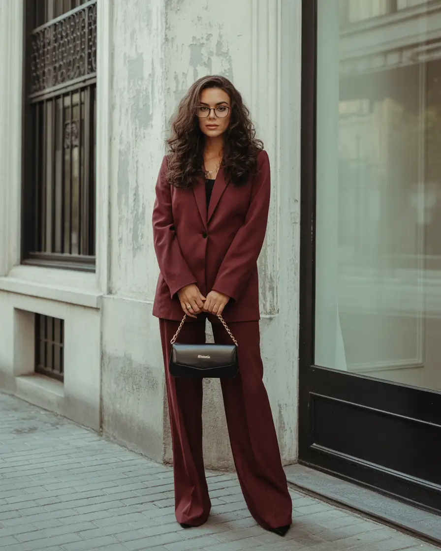 fall work outfits for women 2025 Burgundy Suit, Big Energy