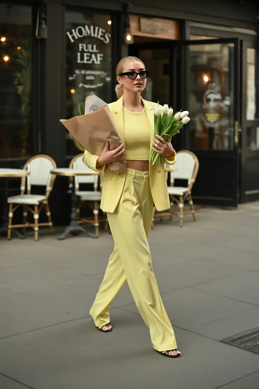 fall work outfits for women 2025 Lemon-Sorbet Suit for Grey Mondays