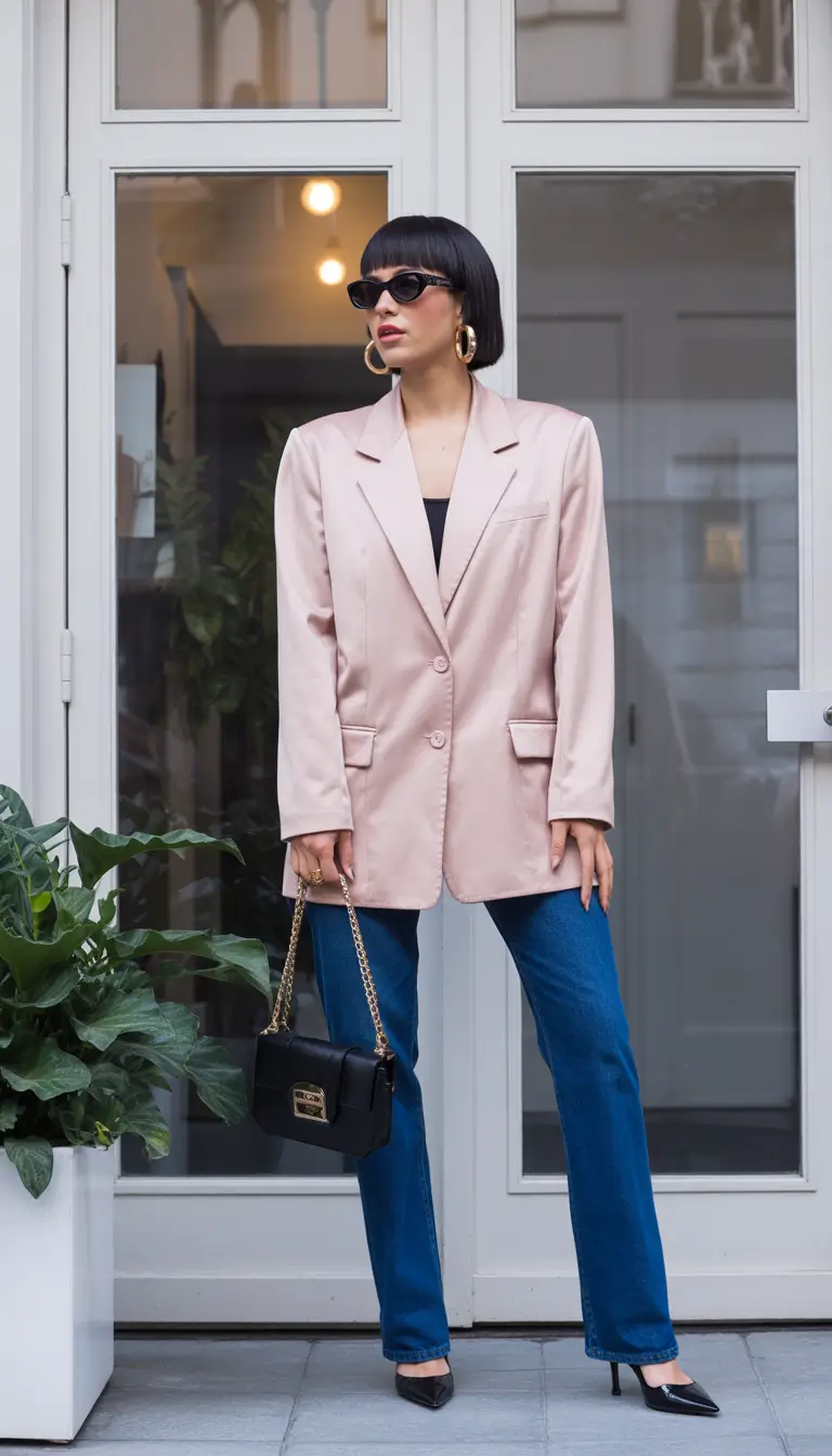 fall work outfits for women 2025 Blush Blazer & Straight-Leg Revival