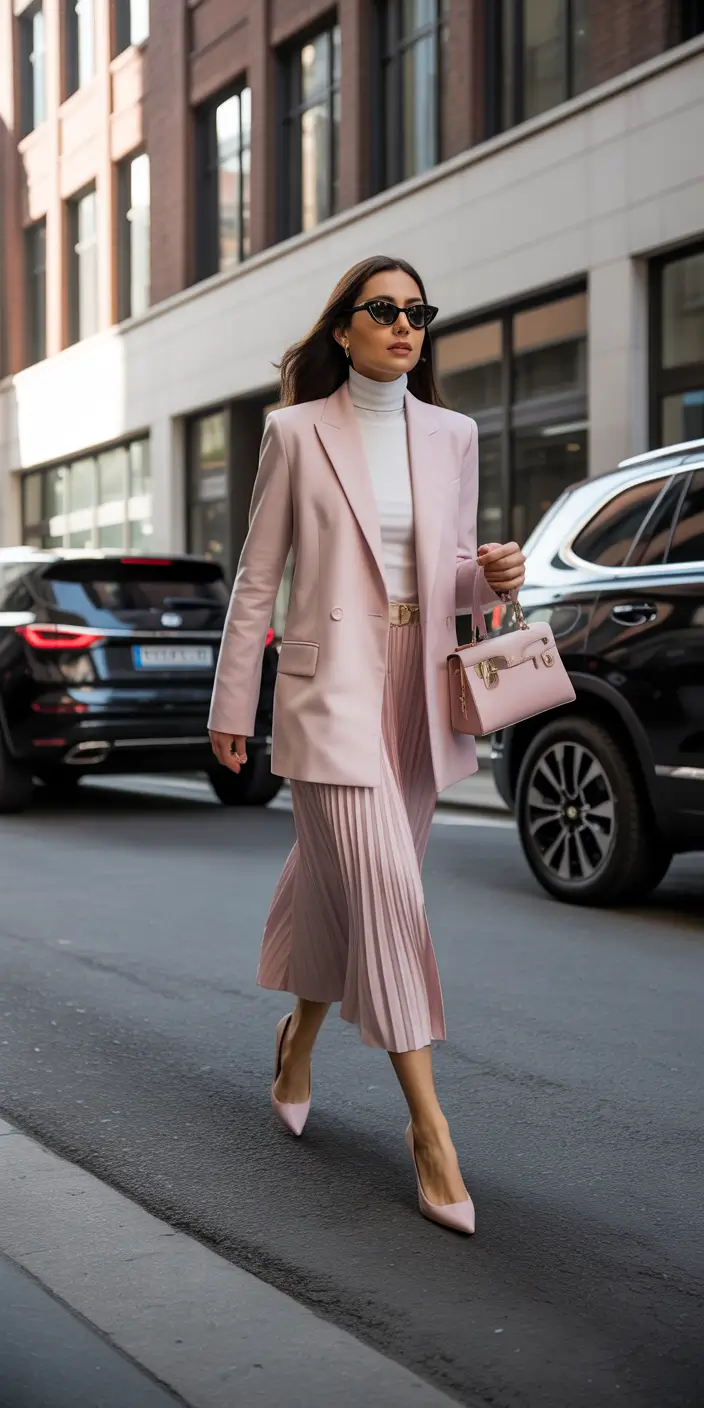 fall work outfits for women Blush Power Suit & Pleated Grace