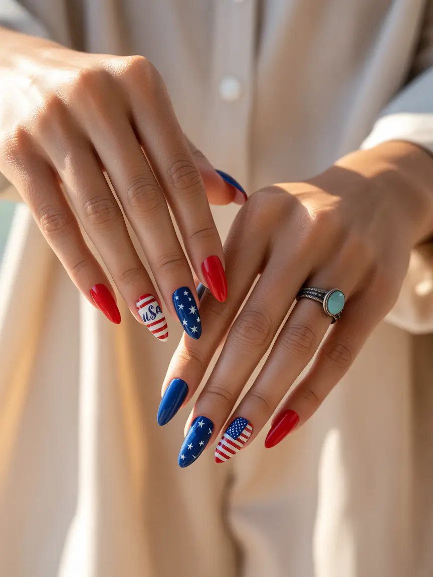 july nails color ideas 2025 Stars, Stripes & Summer Spirit