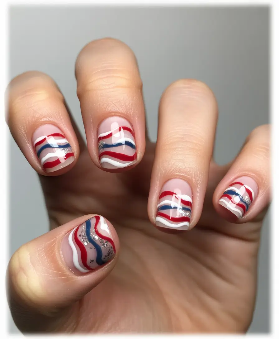 july nails color ideas 2025 Soft Waves & Subtle Sparkle