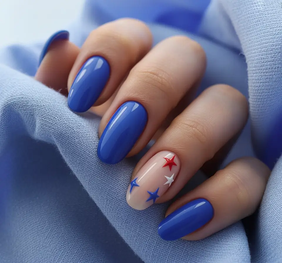july nails color ideas 2025 True Blue, Soft and Bold