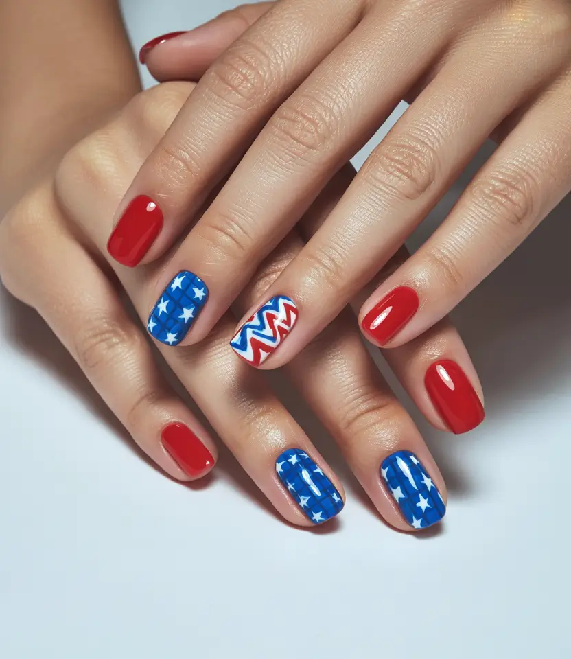 july nails color ideas 2025 Pop Patriot: Bold Meets Classic