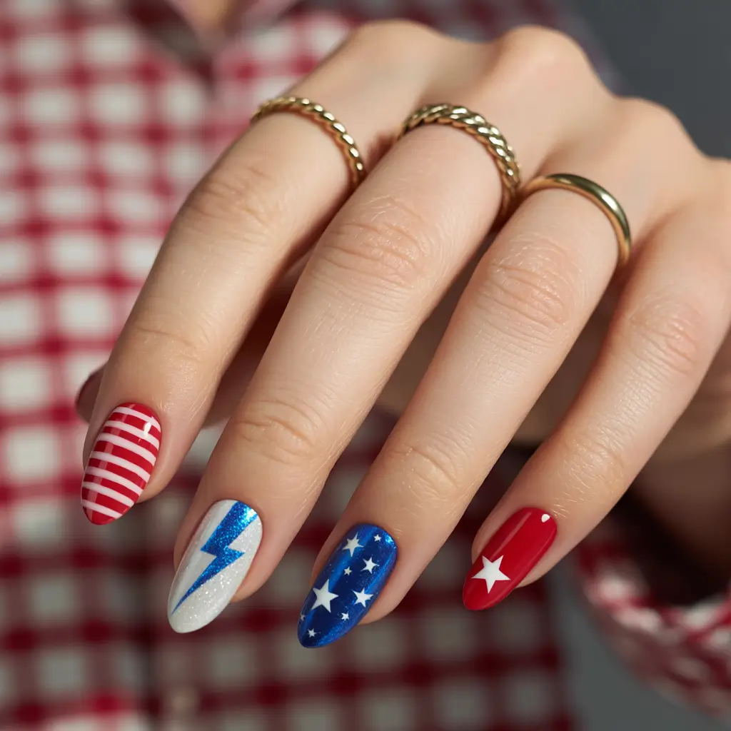 july nails color ideas 2025 Stripes and Stars, But Make It Editorial