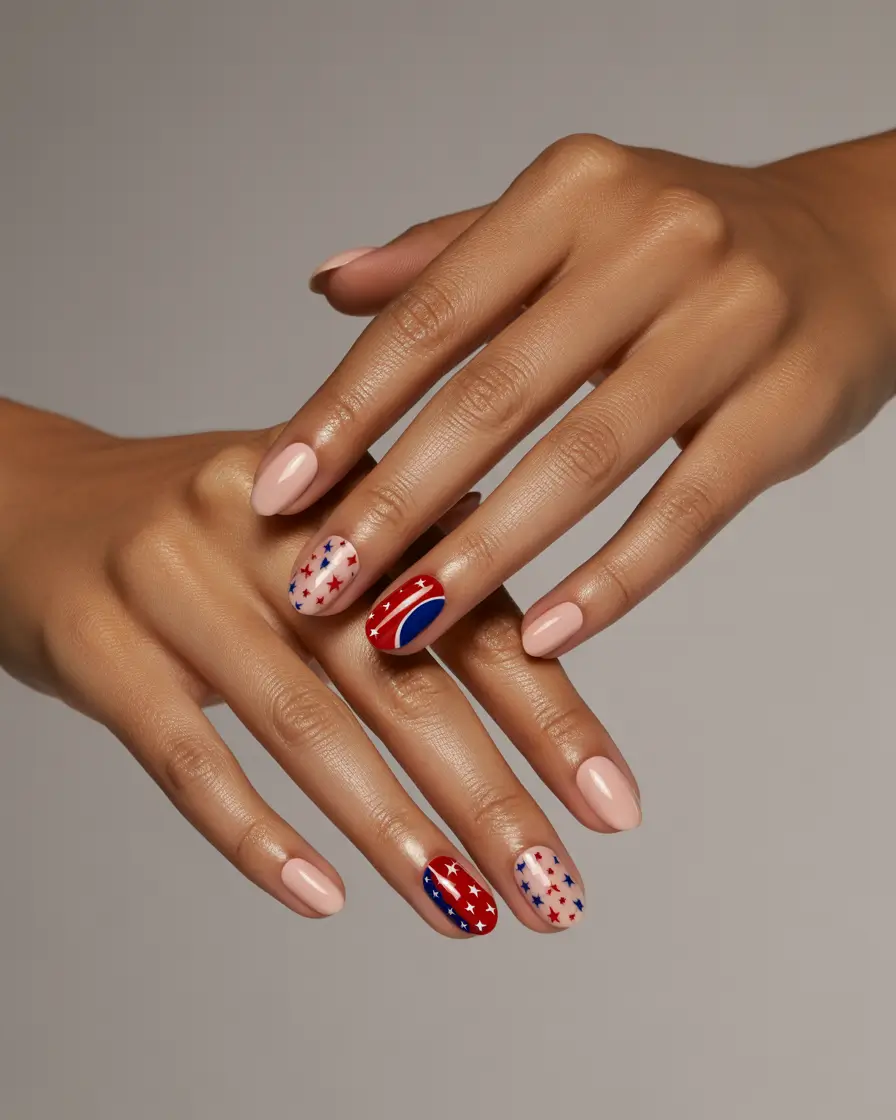 july nails color ideas 2025 Minimalist Fireworks on Nude