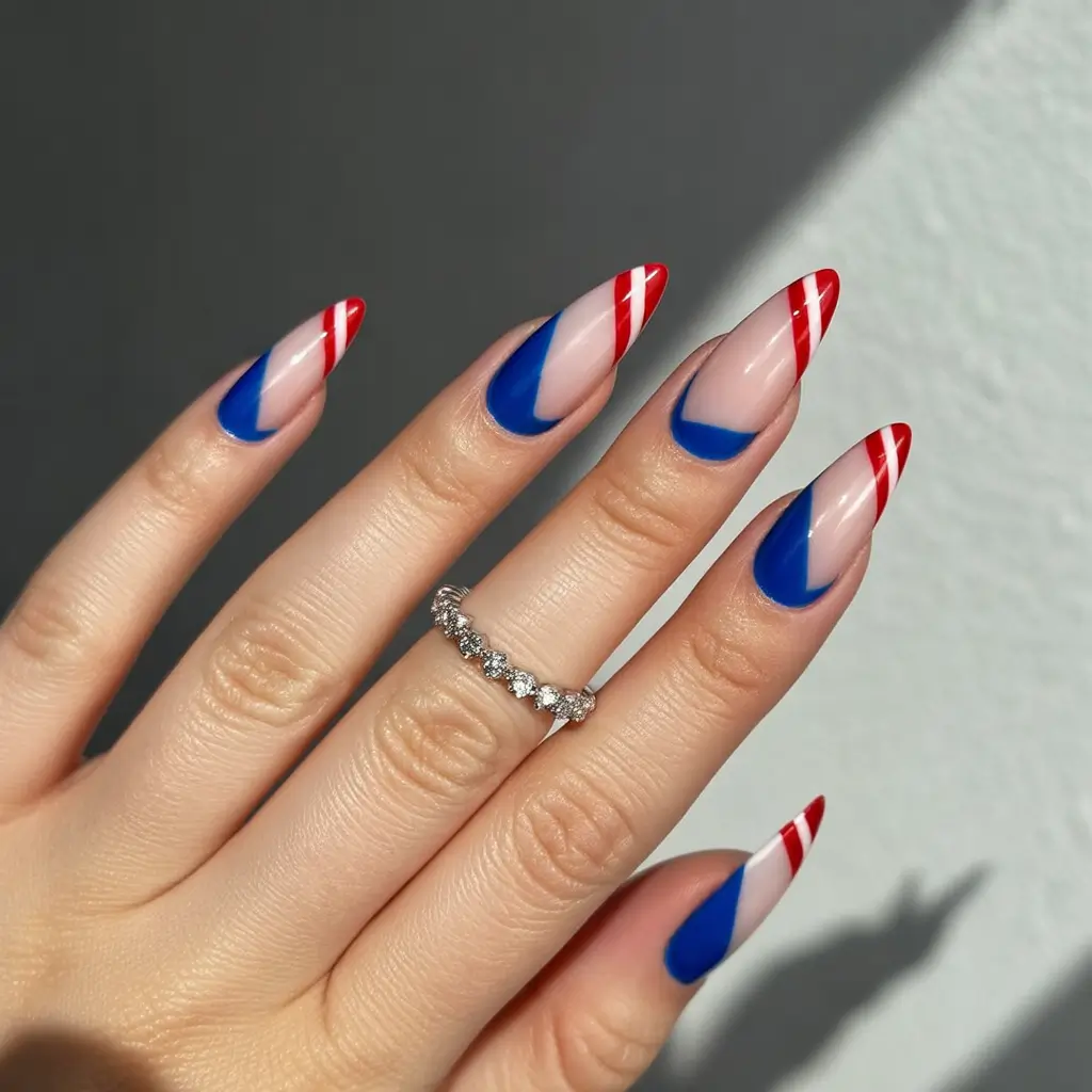 july nails color ideas 2025 Sharp Diagonals, Sleek Statement