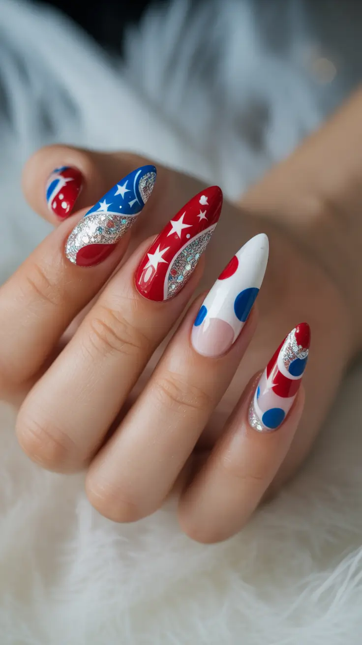 july nails color ideas 2025 Polka Party Meets Galaxy Vibes