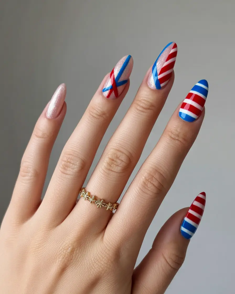 july nails color ideas 2025 Graphic Lines, Playful Vibes