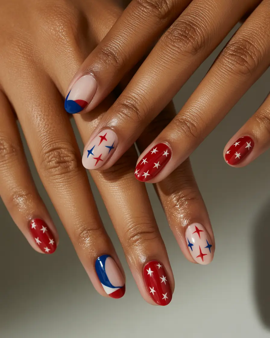 july nails color ideas 2025 Playful Stars & Minimalist Twists