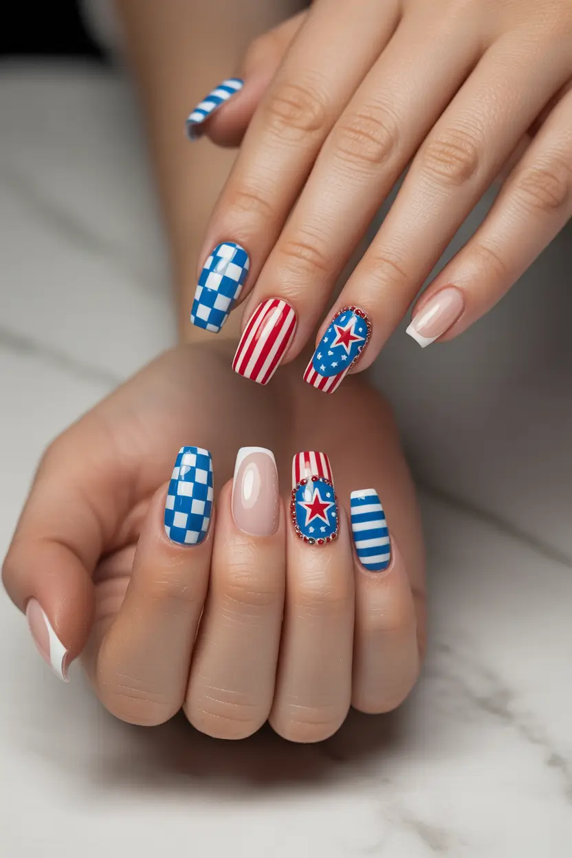 july nails color ideas 2025 Checkmate, Babe